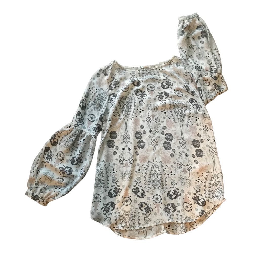 VIOLET + CLAIRE Blouse Tunic Ling Sleeves Balloon Cuff Boat Neck Size S